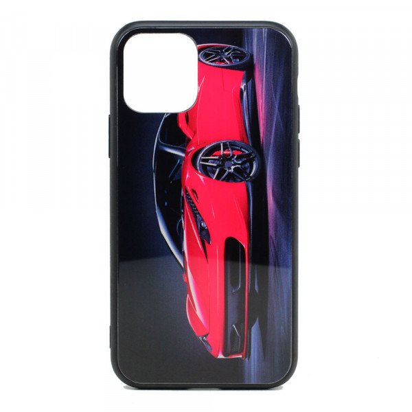 Wholesale iPhone 11 (6.1in) Design Tempered Glass Hybrid Case (Red Race Car)